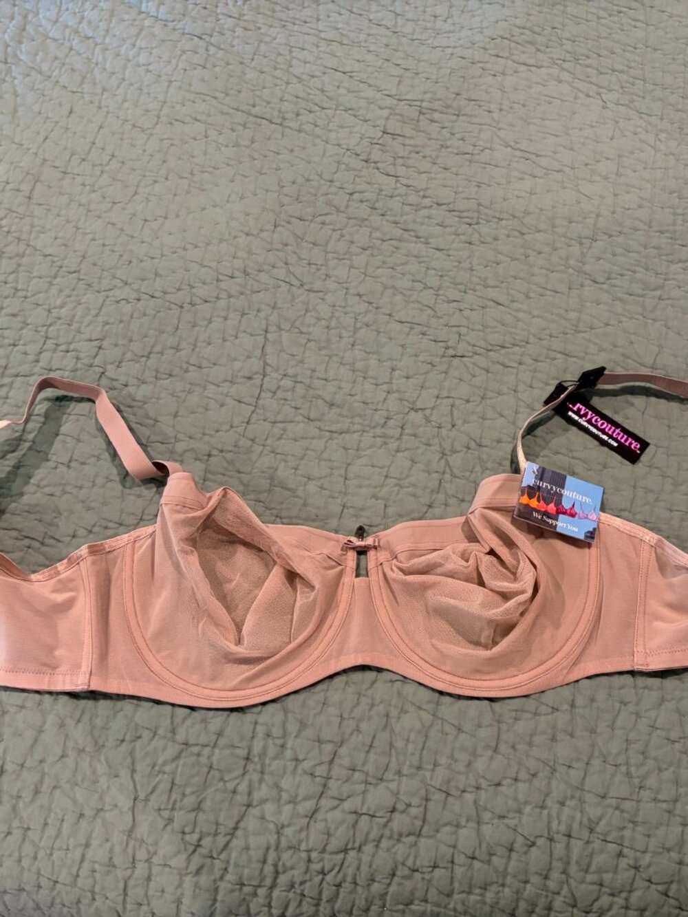 Curvy Couture Sheer Mesh Unlined Balconette Bra Taupe 40DD